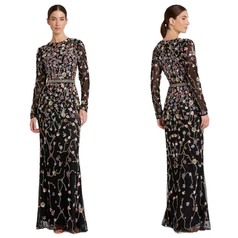 Mac Duggal size 14 Long Sleeve Embellished Mesh Gown - Picture 1 of 13